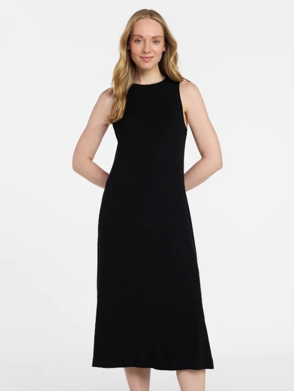 Time and Tru Black Sleeveless High-Neck Midi Dress